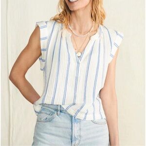 FAHERTY dream cotton gauze dylan top back bay stripe blue white coastal size M